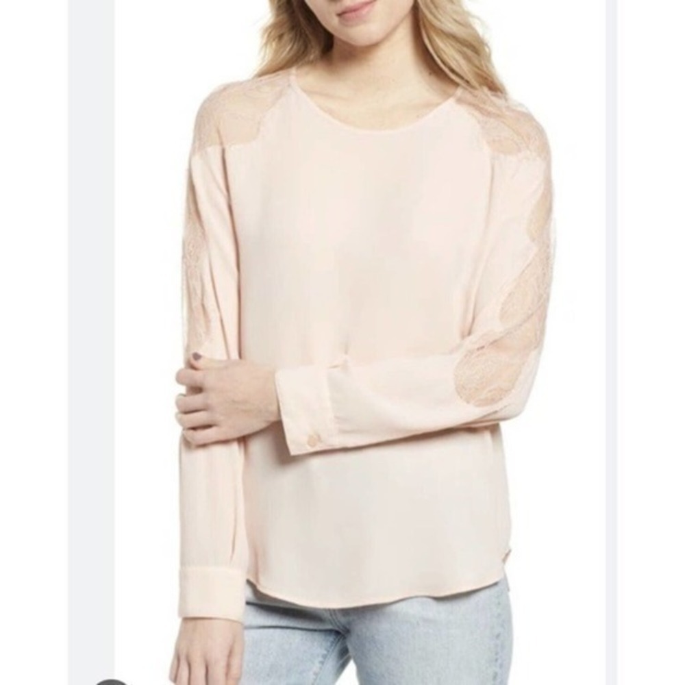 Chelsea28 Lace Inset Blouse Pink Blush Long Sleeve Sz Large‎